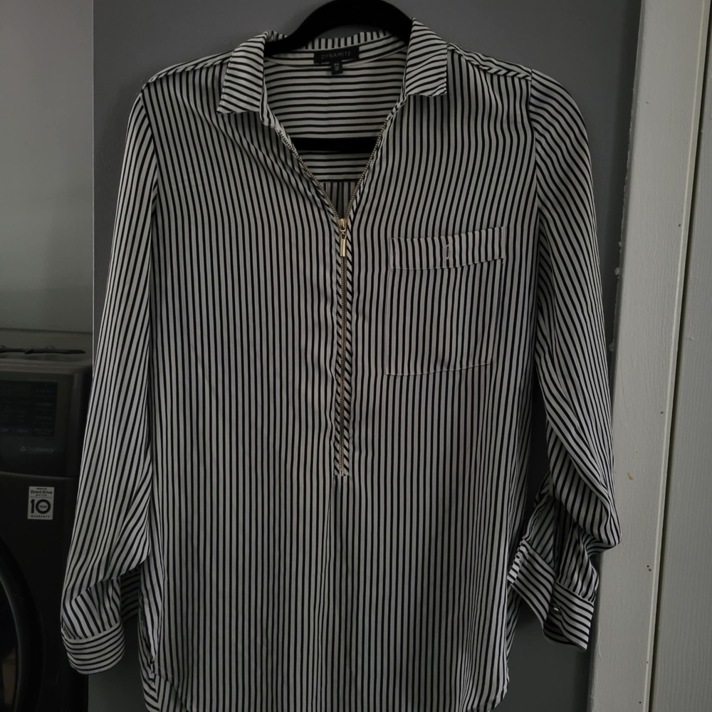 Dynamite Black and White Striped Button Down Shirt